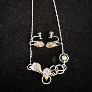 Vintage Carl-Art 12K Gold Filled Necklace & Earrings Set AB Rhinestone MCM